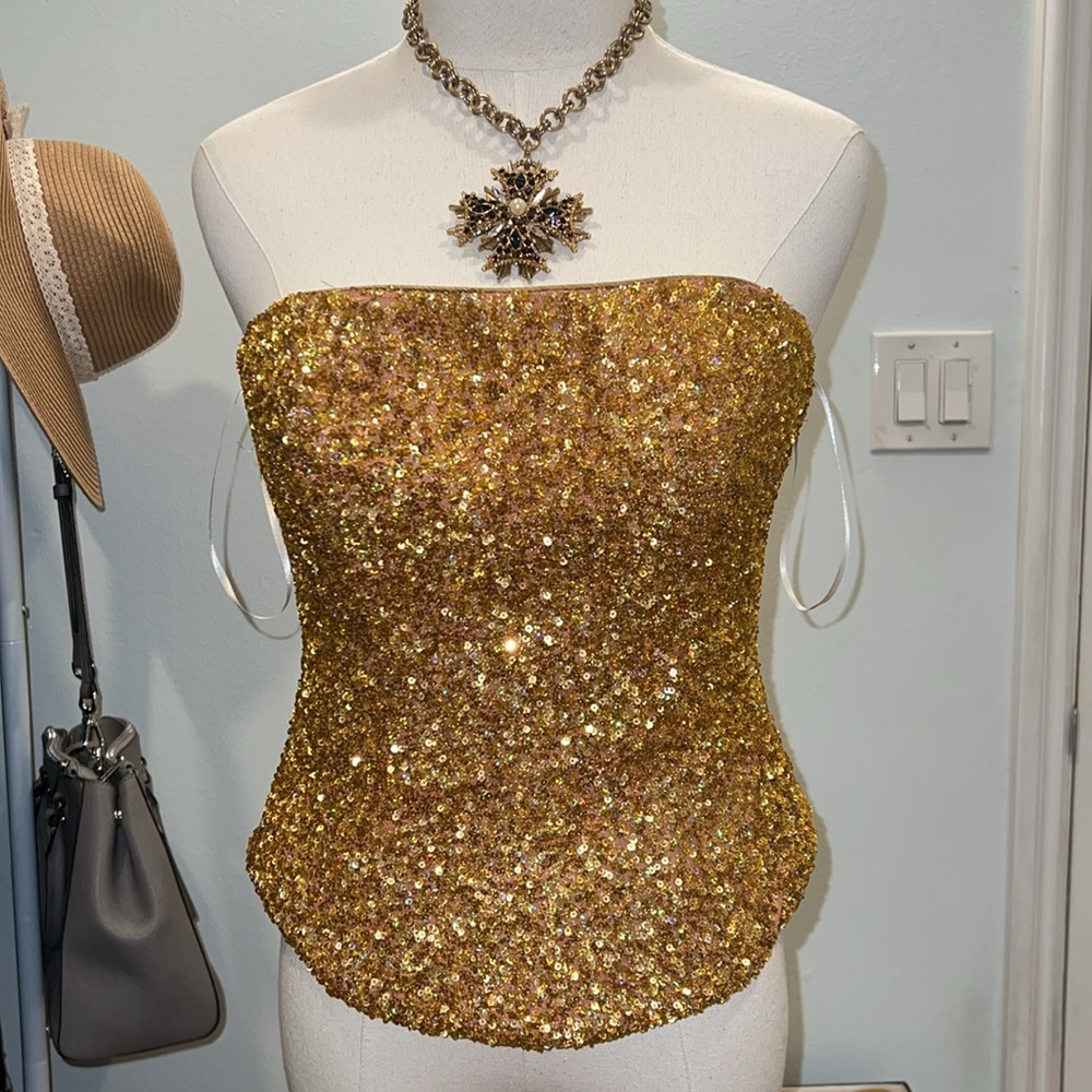 Handmade Golden Glam Sequin Crop Top w Skirt